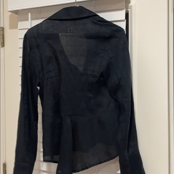 Franco Mirabelli Black Linen Long Sleeve Blouse - Picture 3 of 4